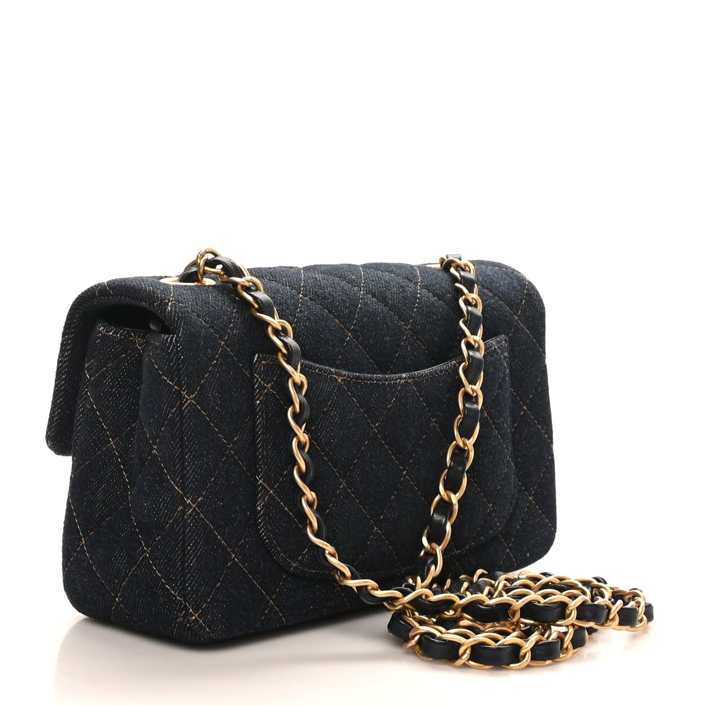 Denim Quilted Mini Rectangular Flap Dark Blue