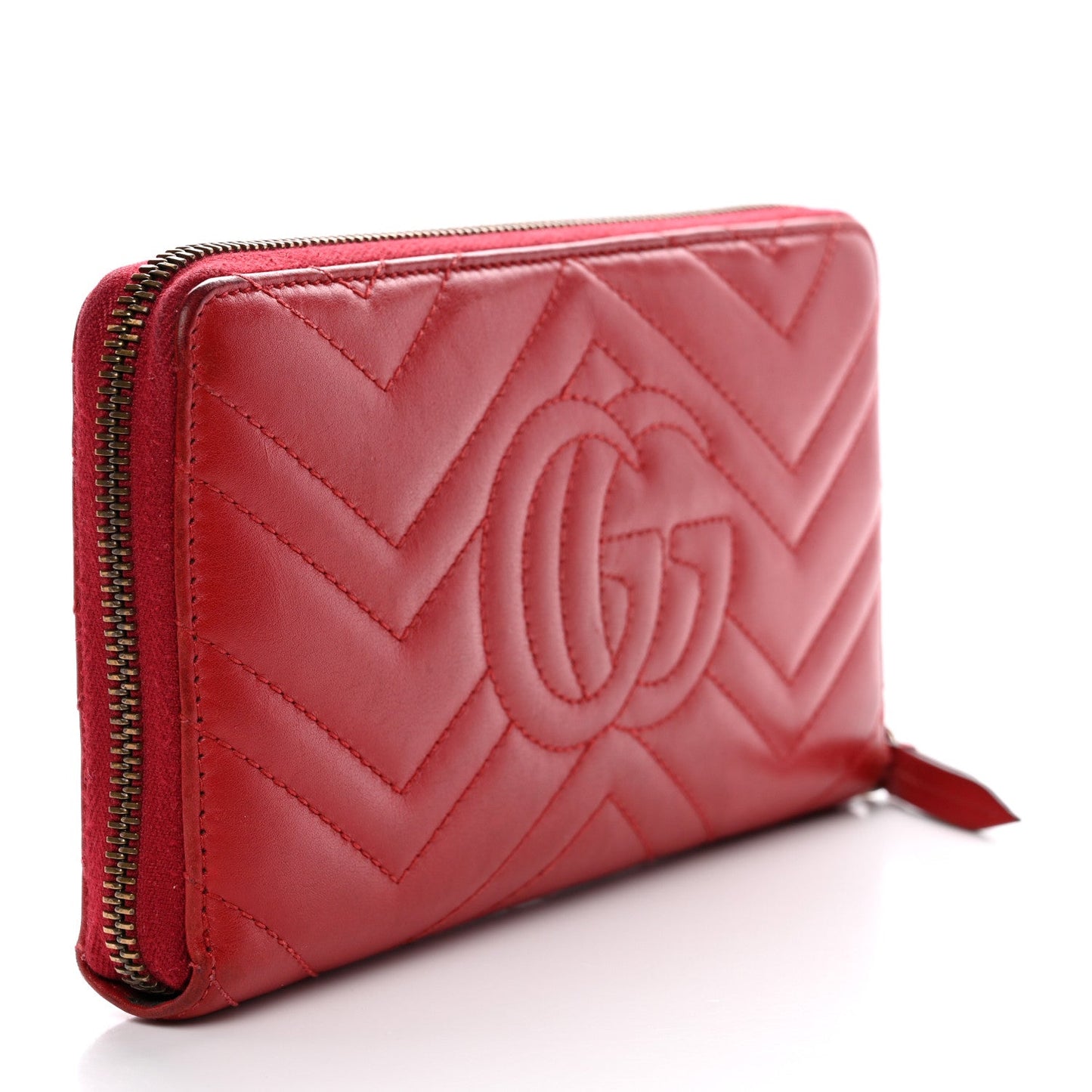 Calfskin Matelasse GG Marmont Zip Around Wallet Hibiscus Red