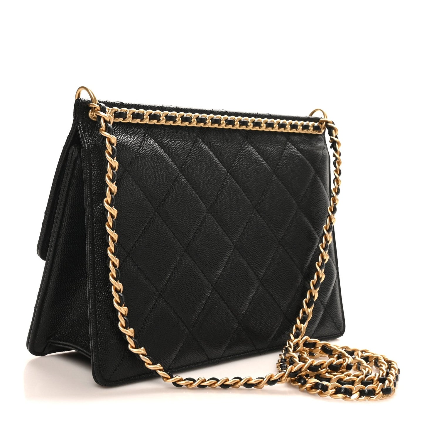 Caviar Quilted Chain Frame Flap Black