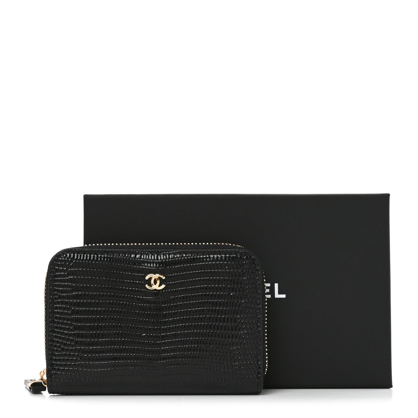 Calfskin Lizard Embossed Crococo Coin Purse Black