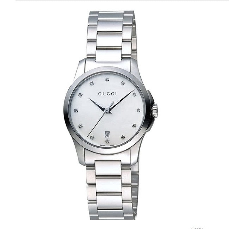 Gucci G Timeless Diamonds Mother of Pearl Dial Silver Steel Strap Watch For Women - YA126542
