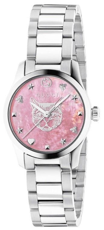 Gucci G Timeless Quartz Mother of Pearl Pink Dial Silver Steel Strap Watch For Women - YA1265013