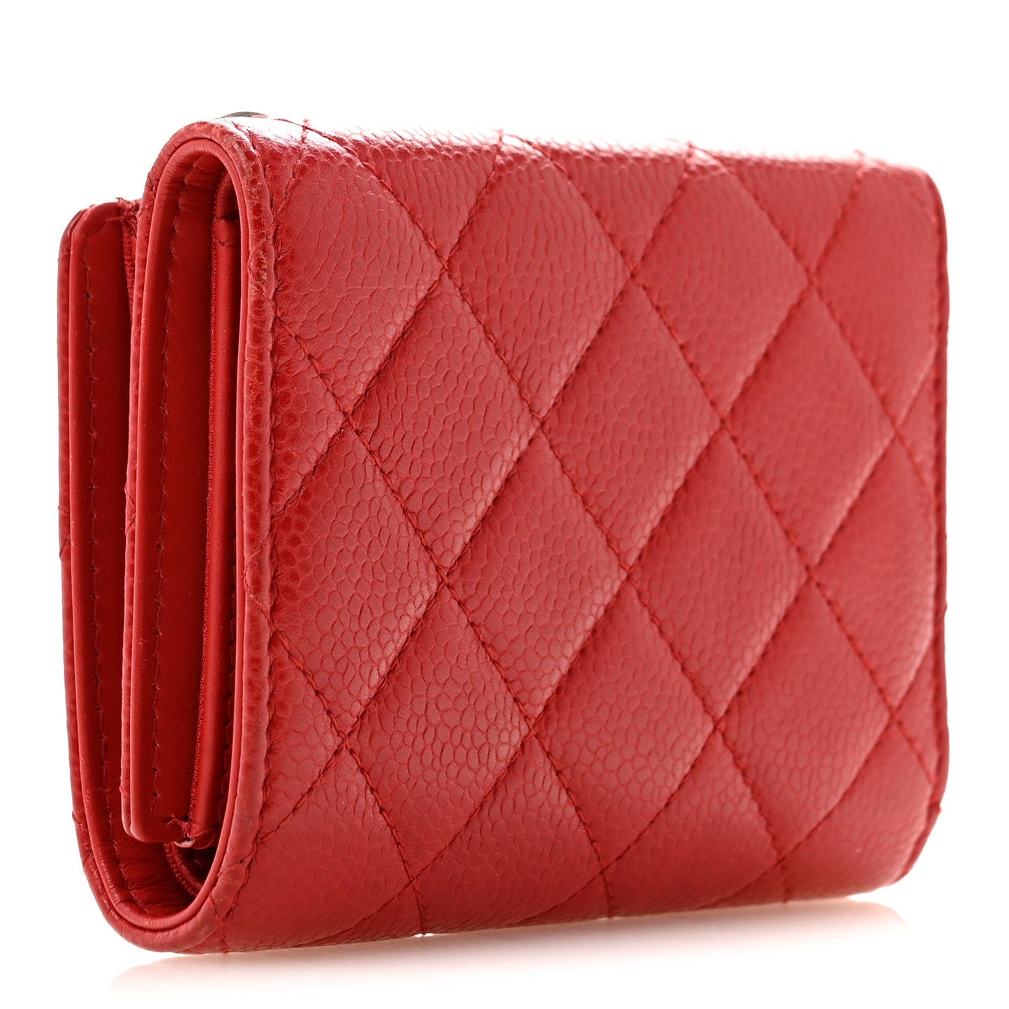 Caviar Quilted CC Zip Tri-Fold Wallet Red