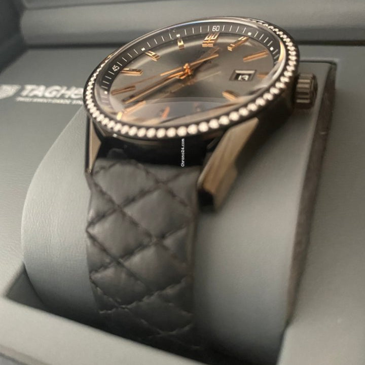 Tag Heuer Carrera Diamonds Anthracite Black Dial Black Leather Strap Watch for Women - WAR1115.FC6392