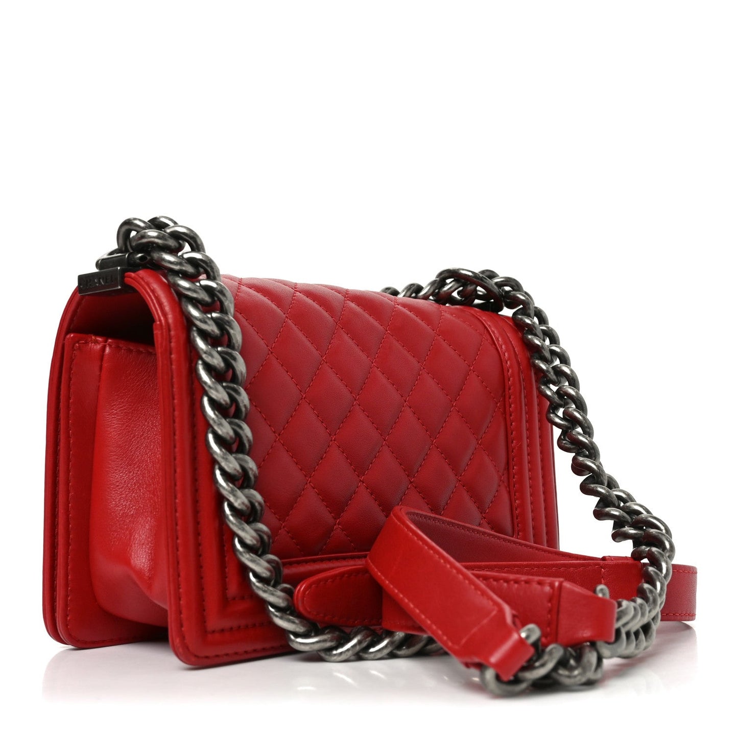 Lambskin Quilted Small Boy Flap Red