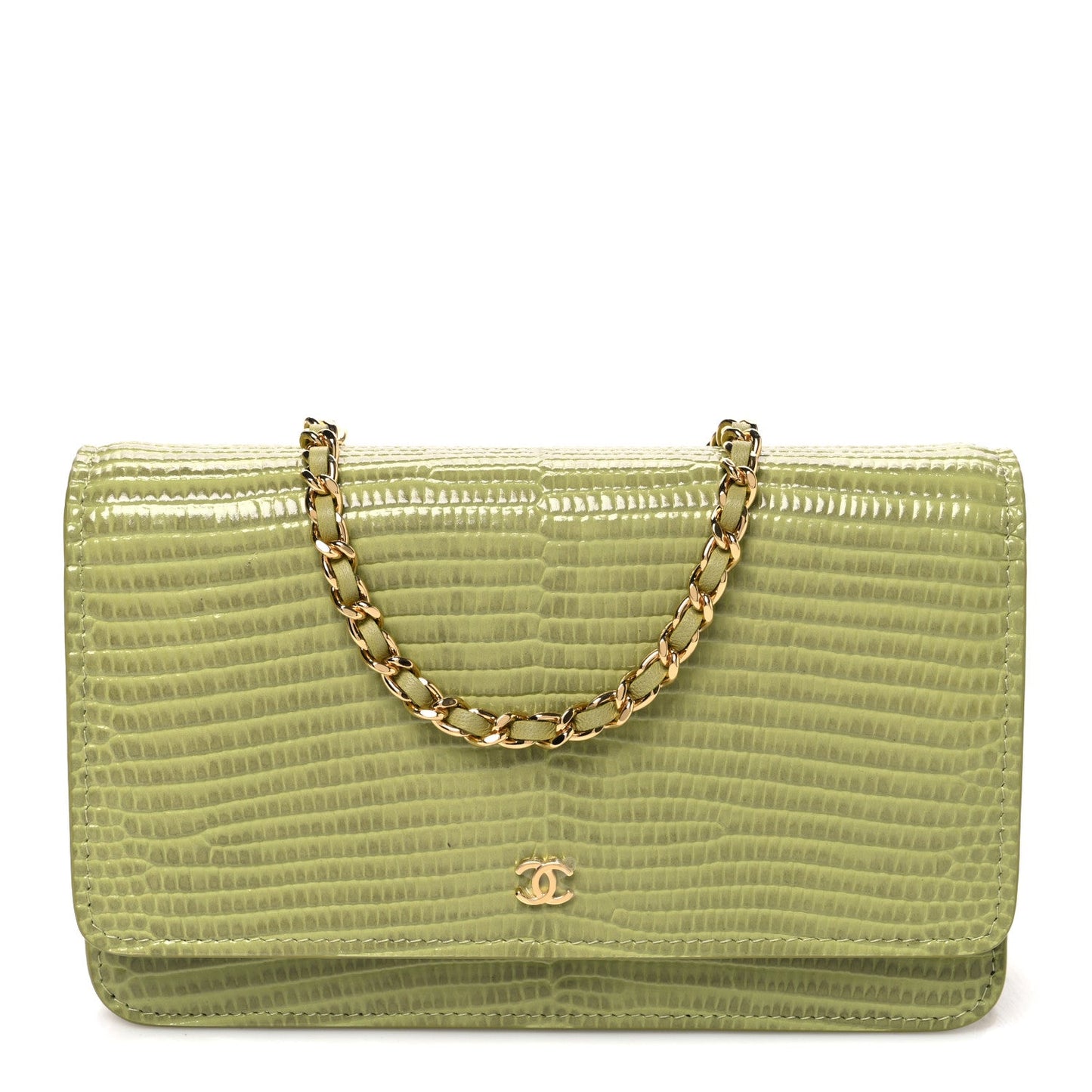 Calfskin Lizard Embossed Wallet On Chain WOC Green