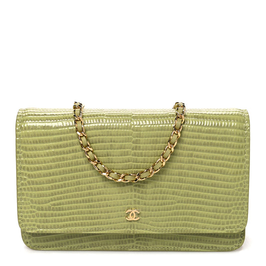 Calfskin Lizard Embossed Wallet On Chain WOC Green