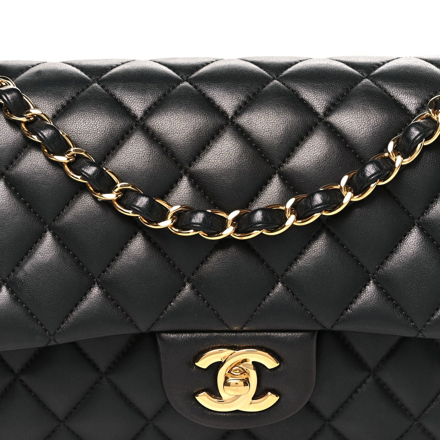 Lambskin Quilted Medium Double Flap Black