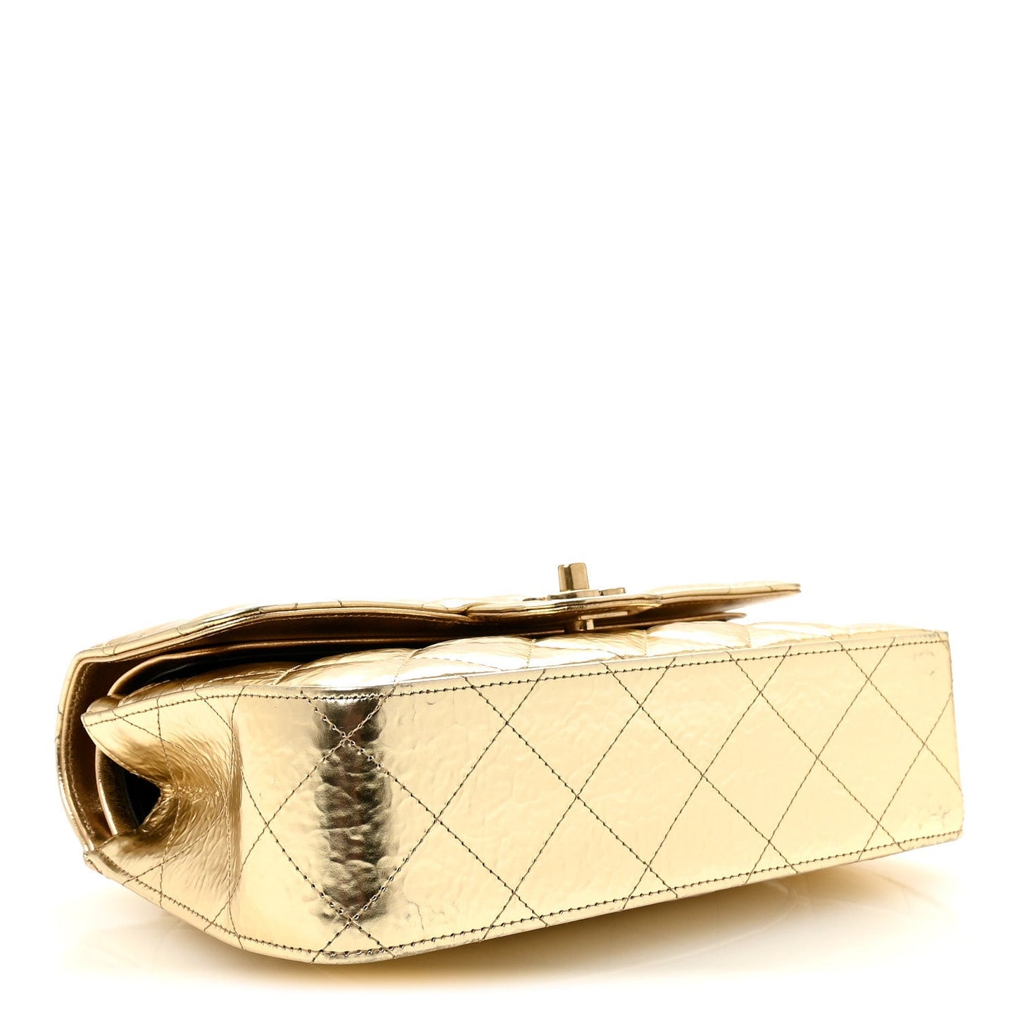 Hammered Metallic Calfskin Quilted Small Double Flap Gold