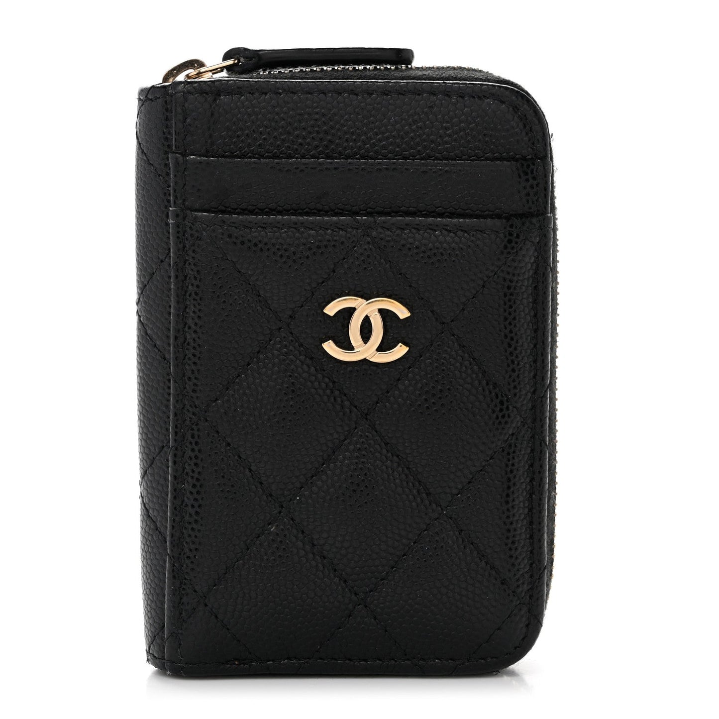 Caviar Quilted Zip Card Holder Black