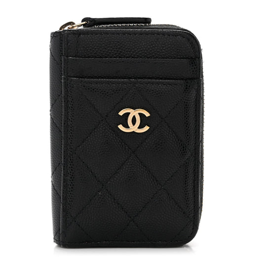 Caviar Quilted Zip Card Holder Black