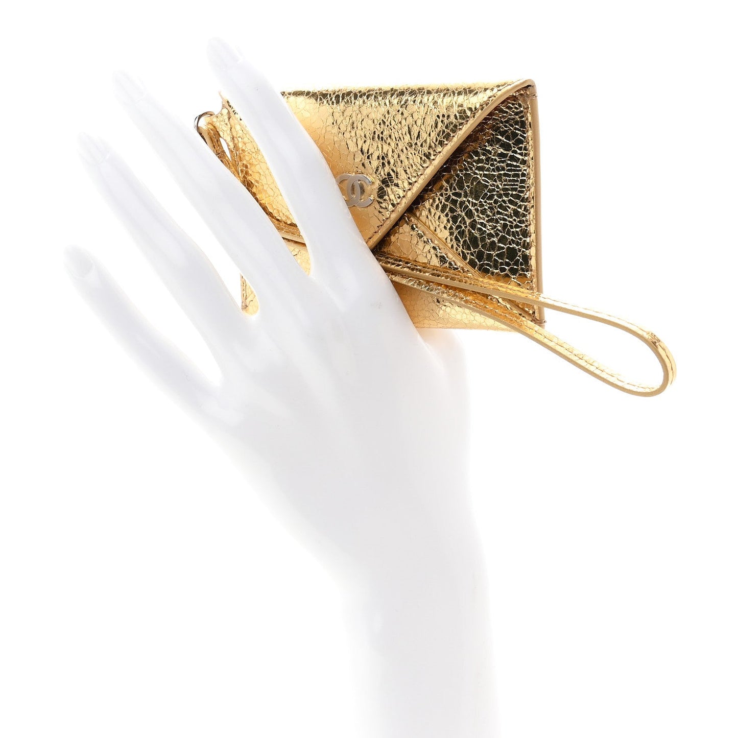 Metallic Lambskin Card Holder With Strap Gold