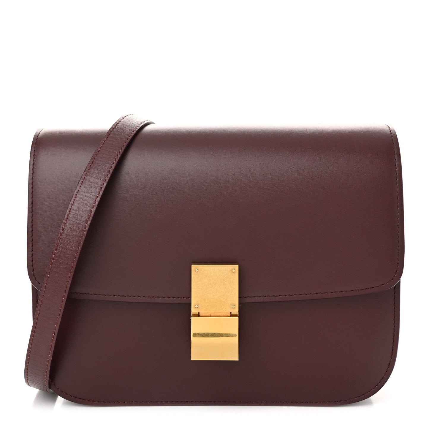 Box Calfskin Medium Classic Box Flap Bag Burgundy