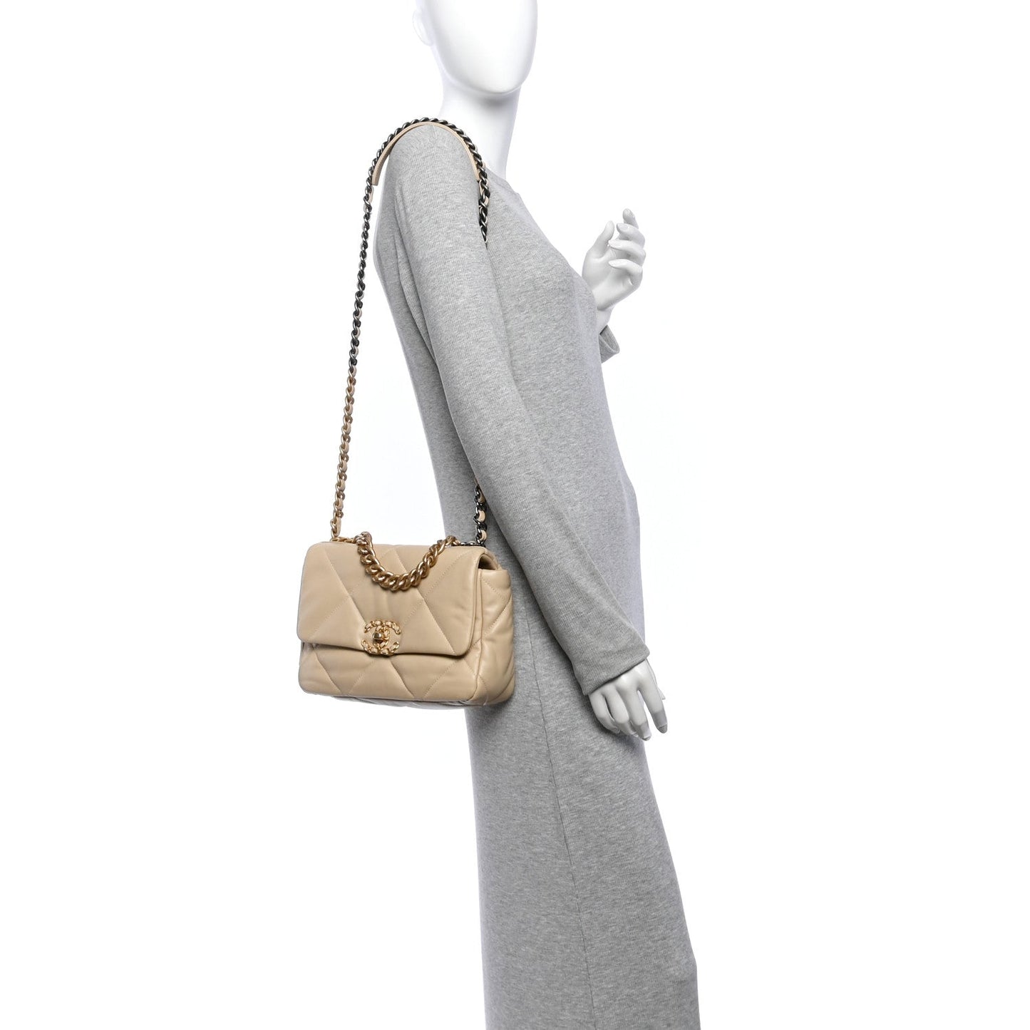 Lambskin Quilted Medium Chanel 19 Flap Beige