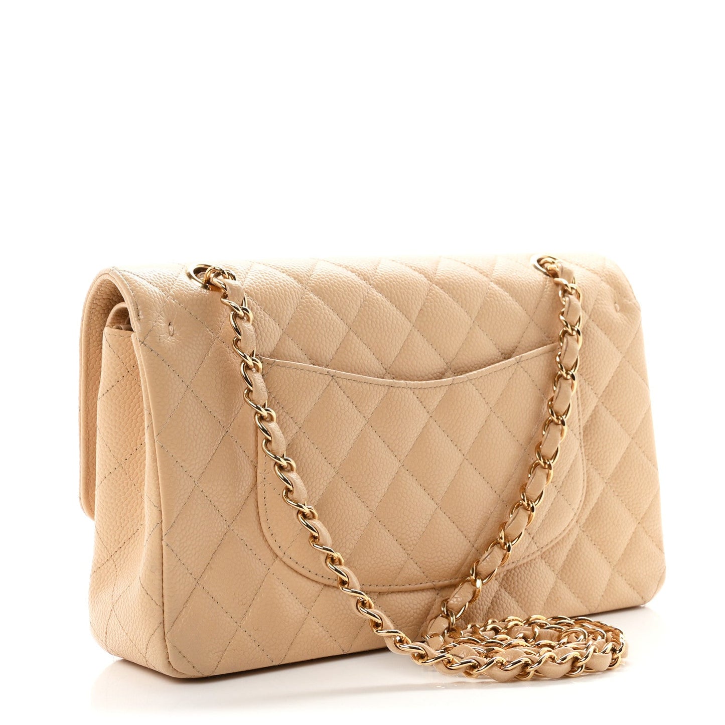 Caviar Quilted Medium Double Flap Beige