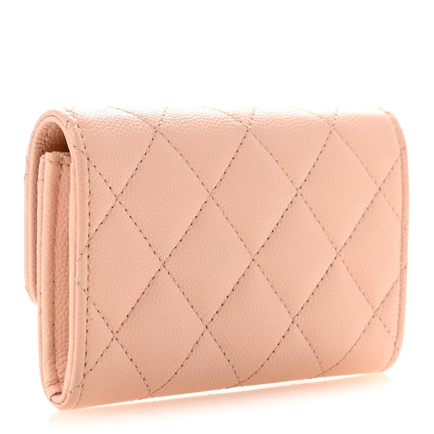 Caviar Quilted Crystal CC Flap Card Holder Pink