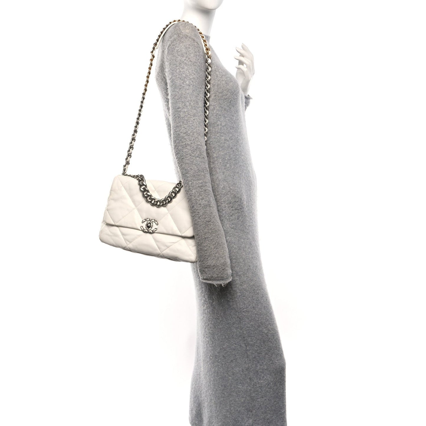 Quilted Large Chanel 19 Flap White