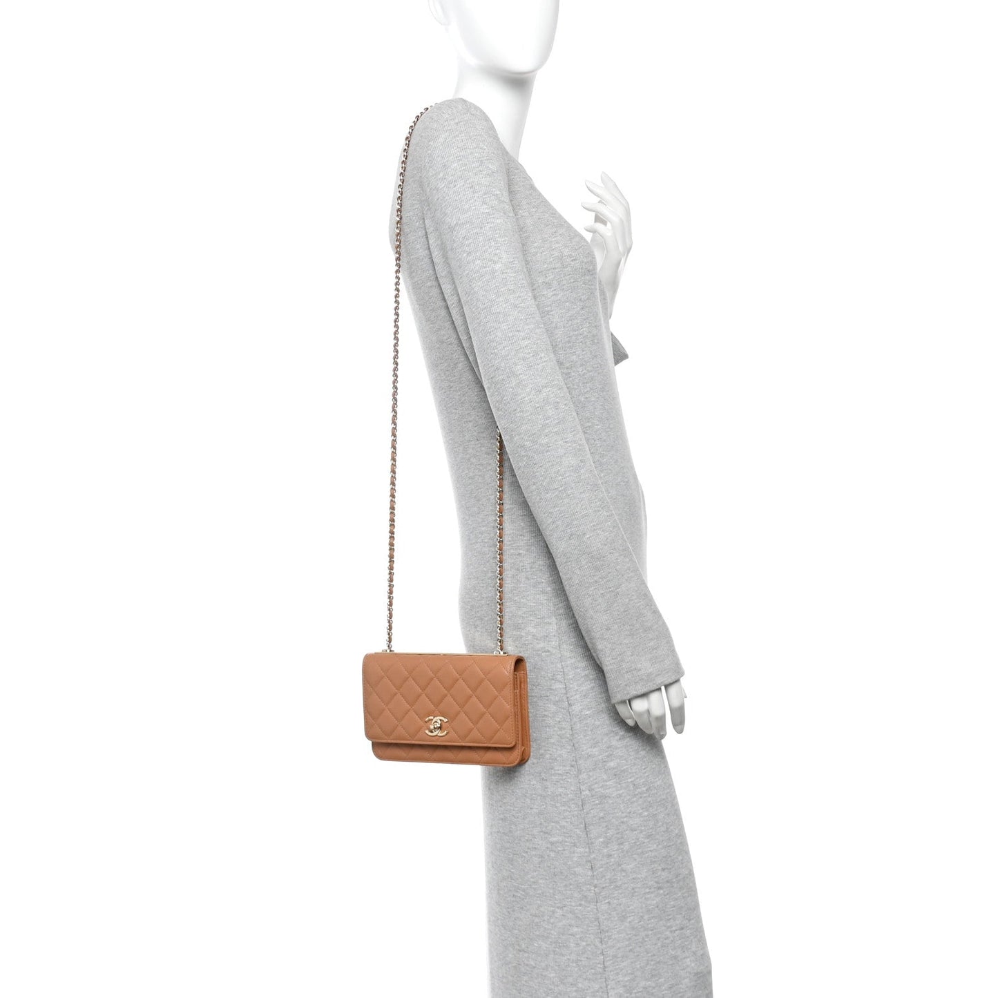 Lambskin Quilted Trendy CC Wallet On Chain WOC Camel