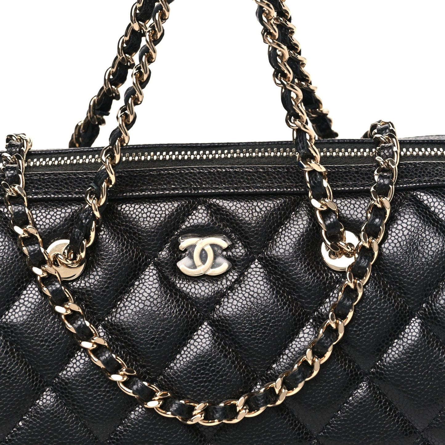 Caviar Quilted Barrel Clutch With Chain  Black