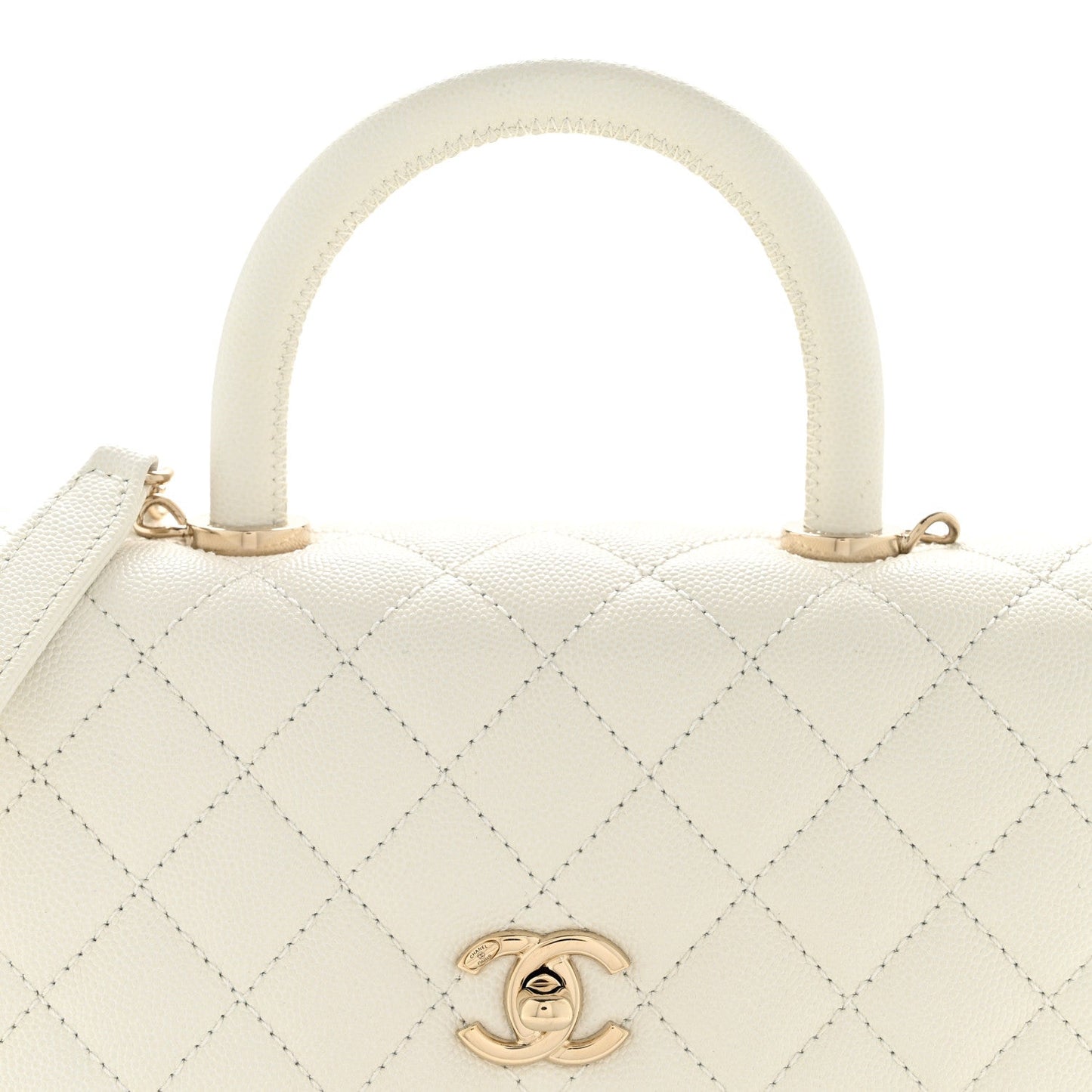 Caviar Quilted Mini Coco Handle Flap White