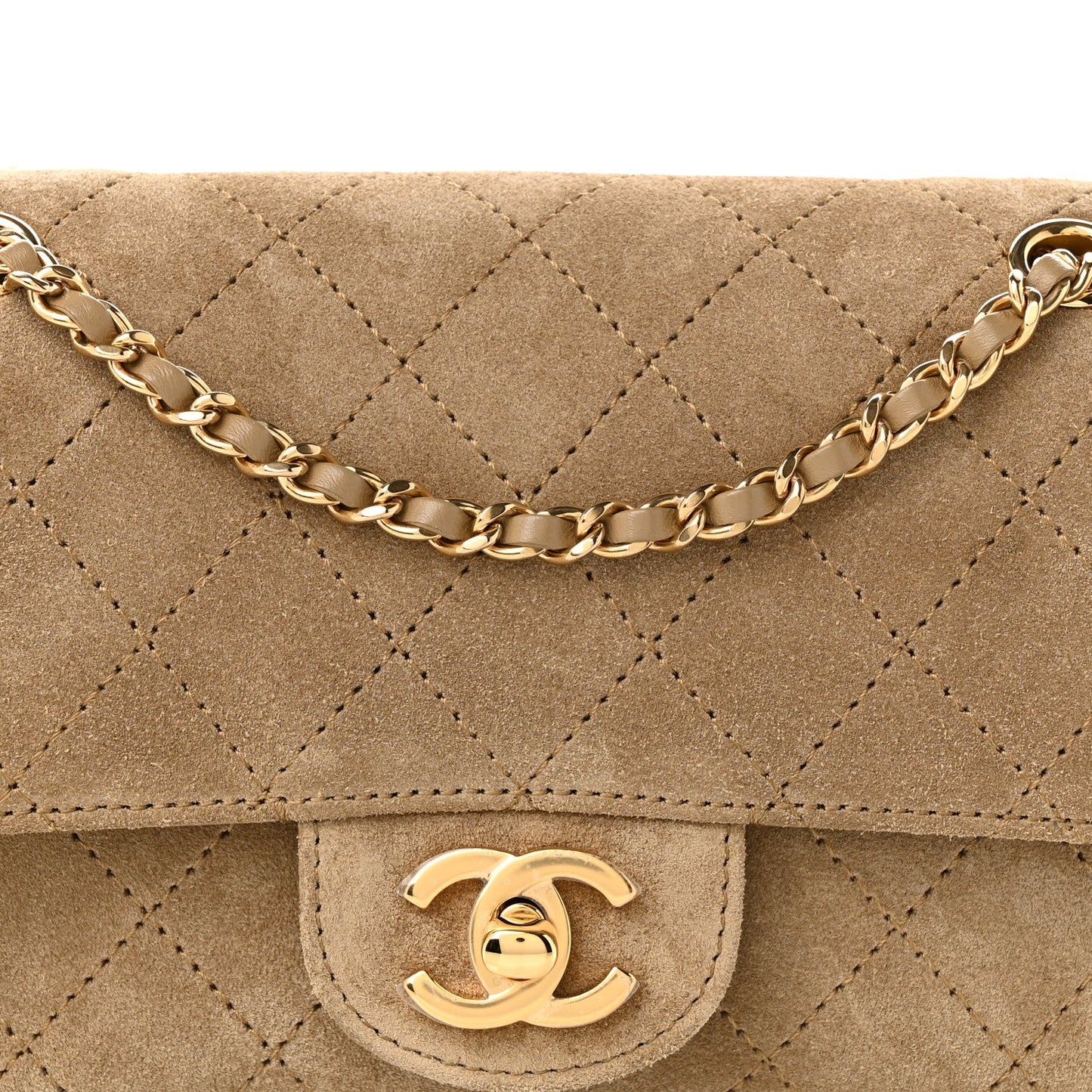 Suede Calfskin Mini Souplissimo Flap Dark Beige