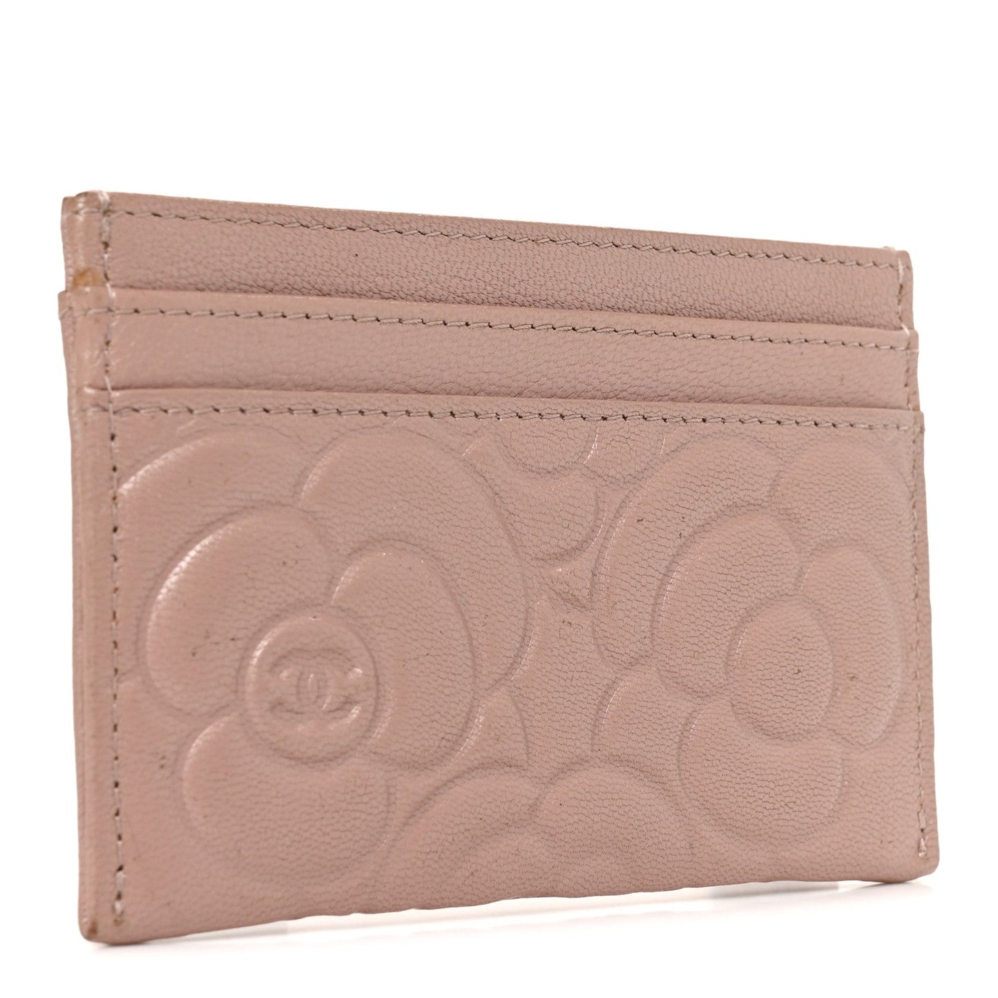 Goatskin Camellia Embossed Card Holder Light Pink