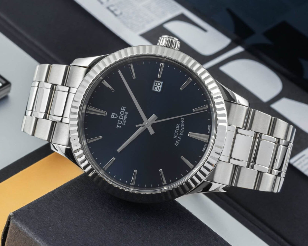 Tudor Style Automatic Blue Dial Silver Steel Strap Watch for Men - M12710-0013