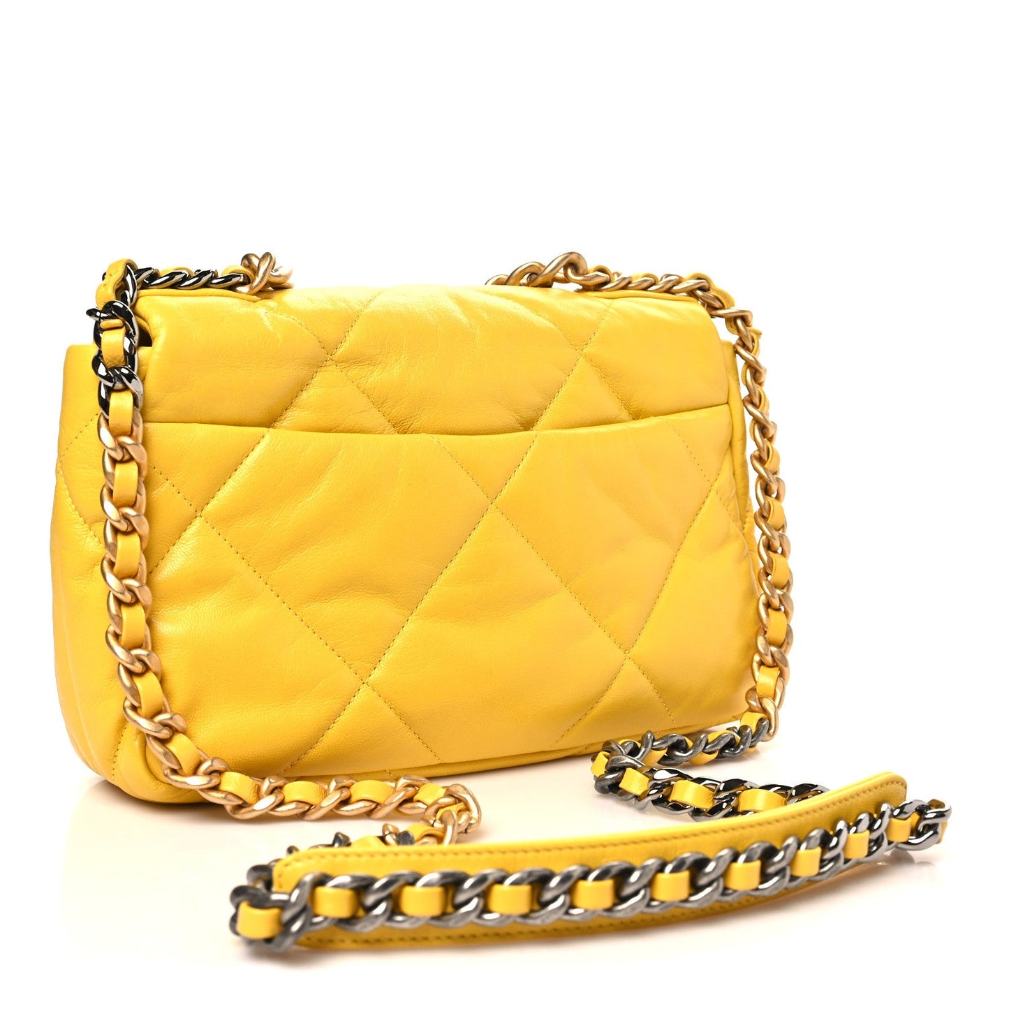 Shiny Goatskin Quilted Medium Chanel 19 Flap Yellow