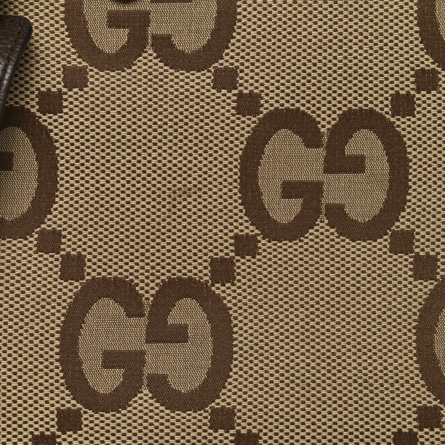 Monogram Jumbo GG Textured Dollar Calfskin Web Small Tote Bag Camel Ebony New Acero