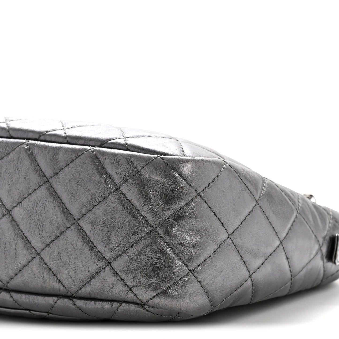 Metallic Aged Calfskin Quilted Large Reissue Camera Case Silver