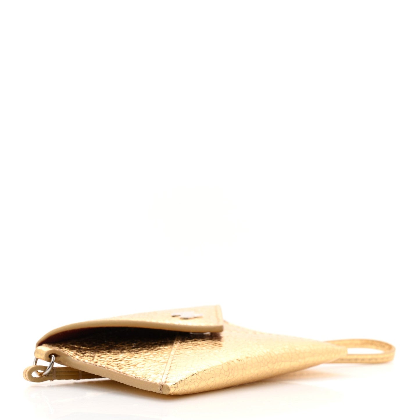 Metallic Lambskin Card Holder With Strap Gold