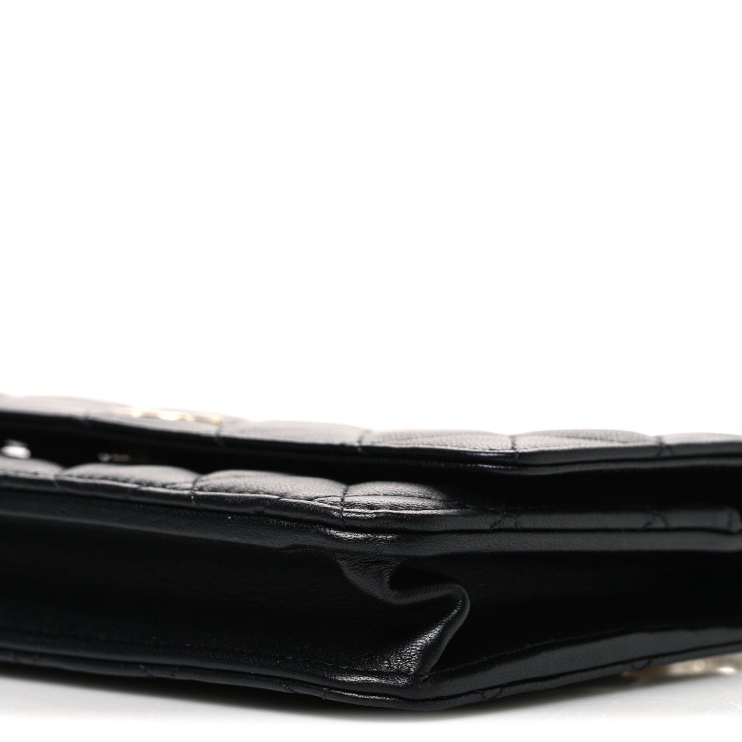 Lambskin Quilted Pearl Wallet On Chain WOC Black