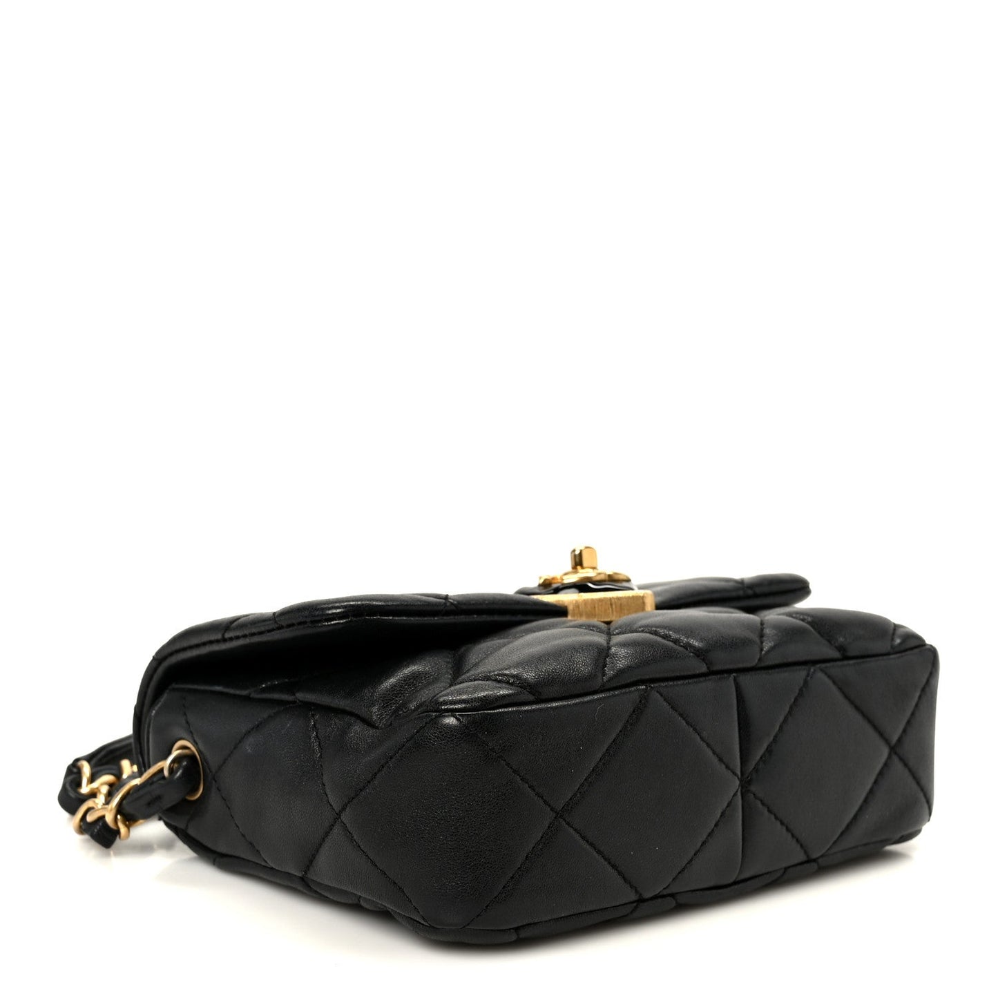 Lambskin Resin Quilted Mini Heart Square Flap Black