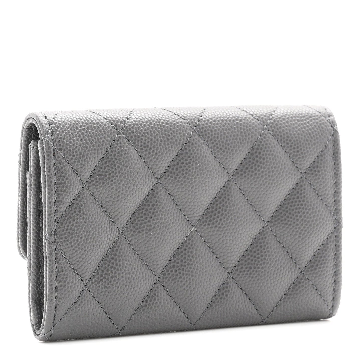Shiny Caviar Enamel Quilted CC Flap Card Holder Grey