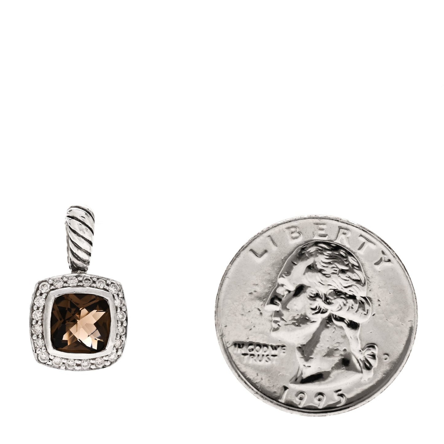 Sterling Silver Diamond Smoky Quartz 7mm Petite Albion Pendant