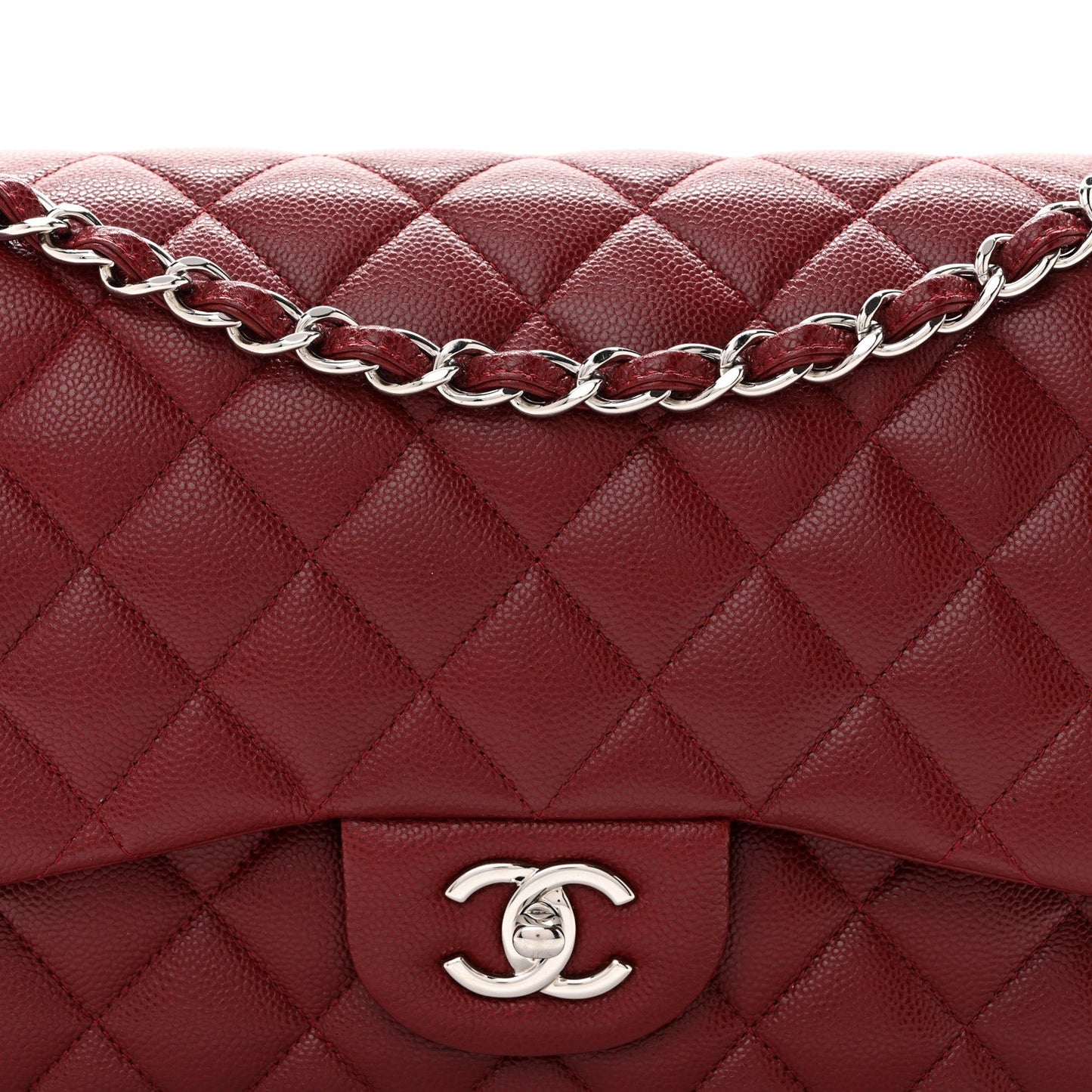 Caviar Quilted Jumbo Double Flap Burgundy
