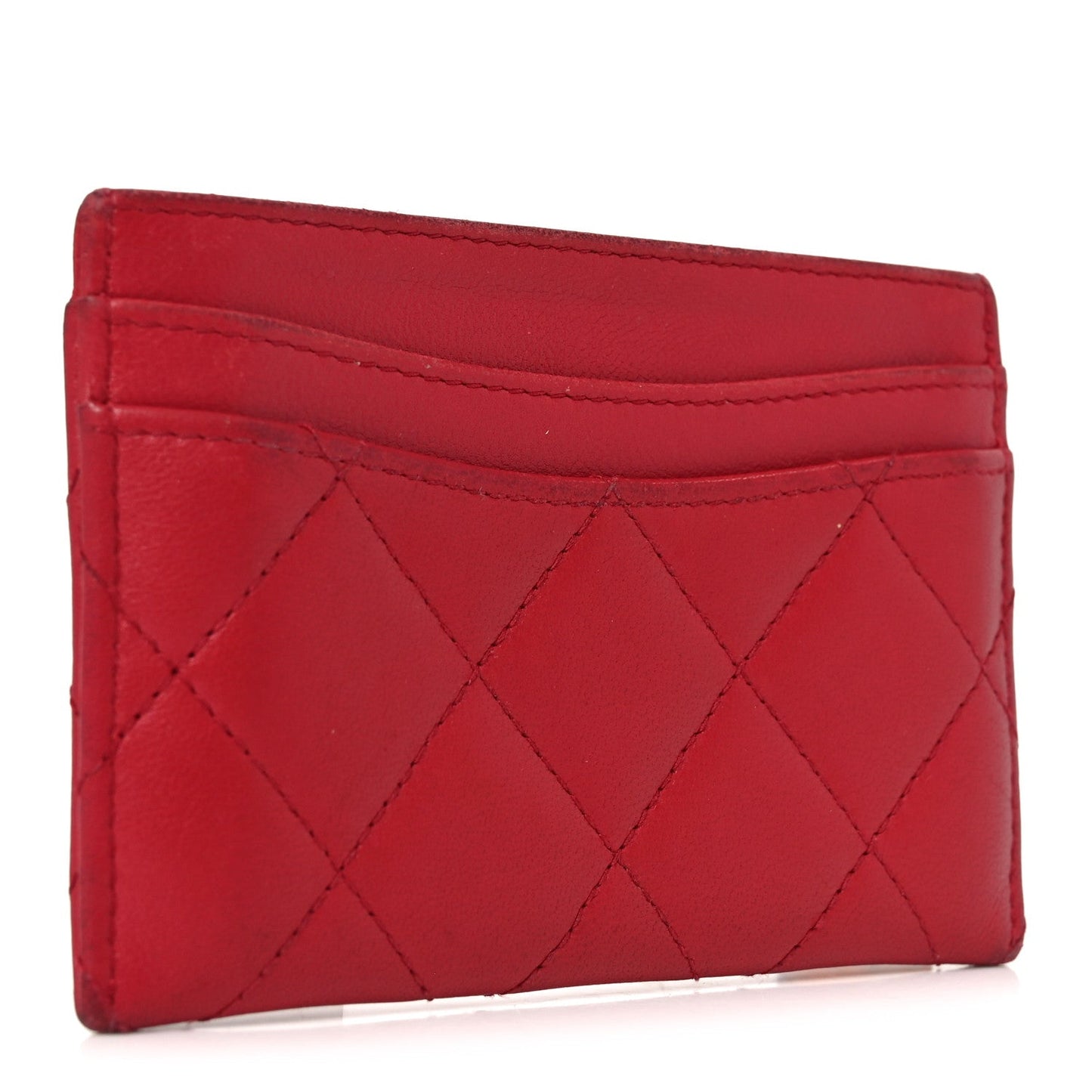 Lambskin Quilted Card Holder Red