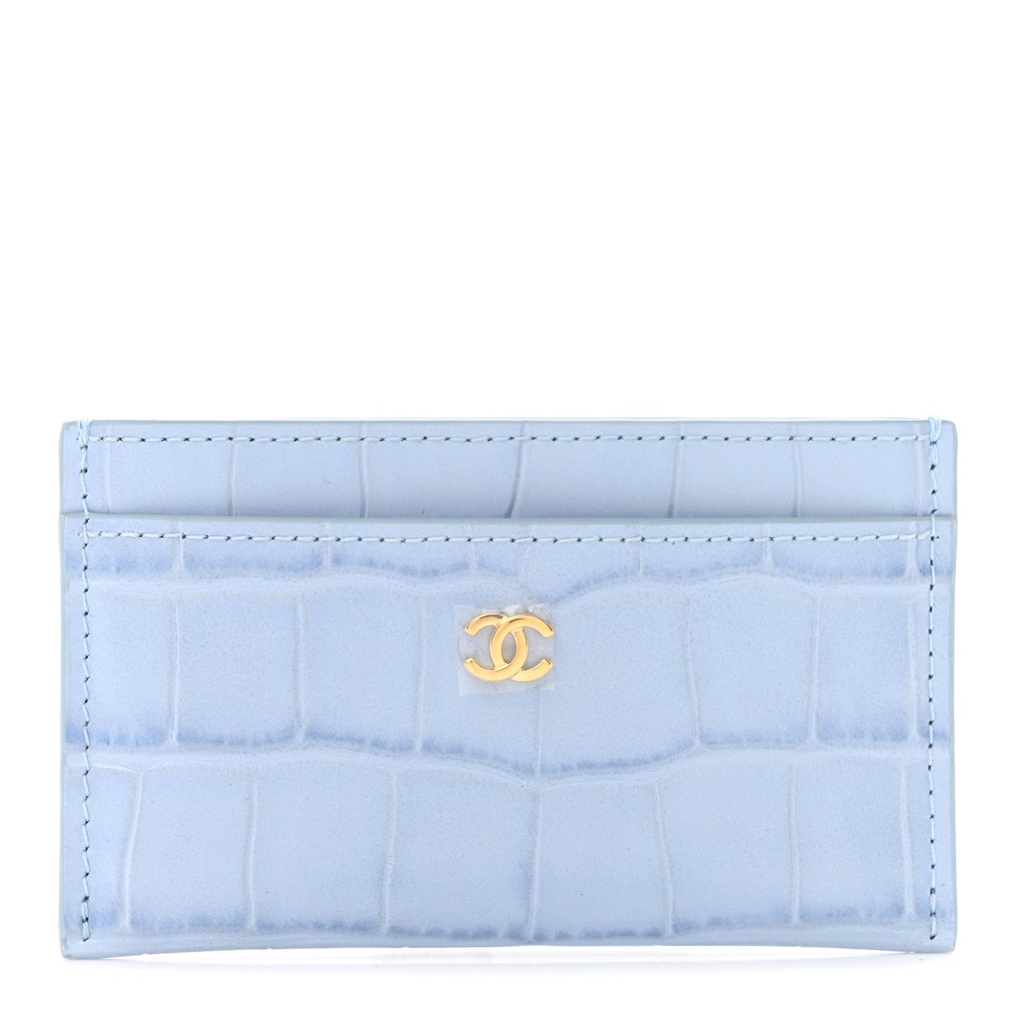 Calfskin Crocodile Embossed Crococo Card Holder Light Blue