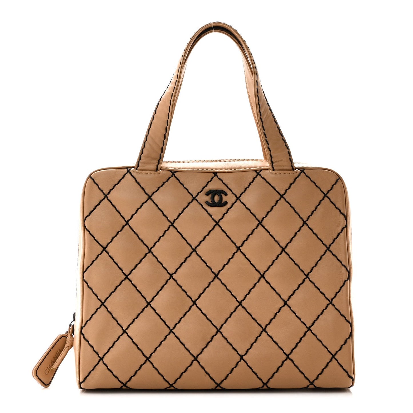 Calfskin Wild Stitch Vertical Top Handle Bag Beige