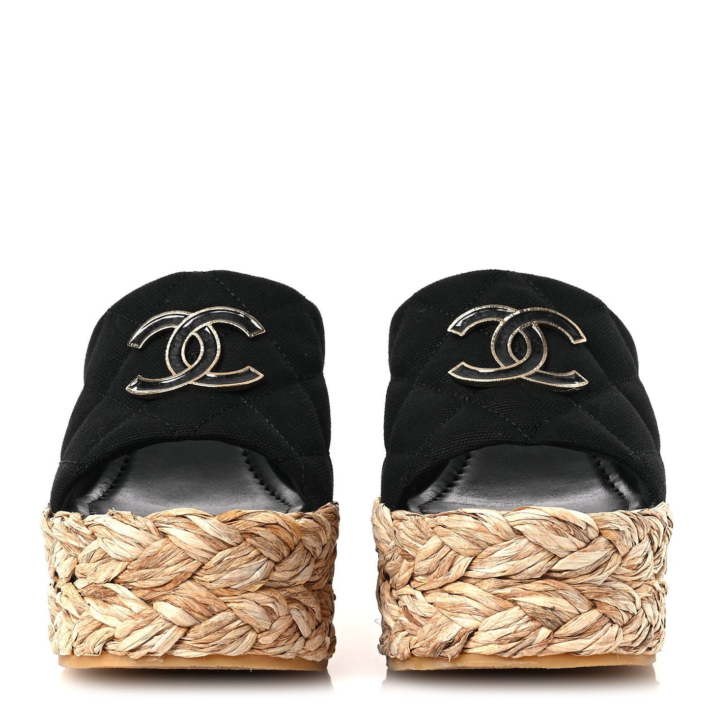 Canvas Raffia Wedge Sandals 35 Black