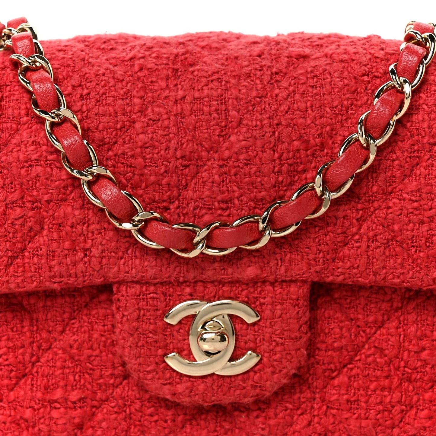 Tweed Quilted Mini Rectangular Flap Red
