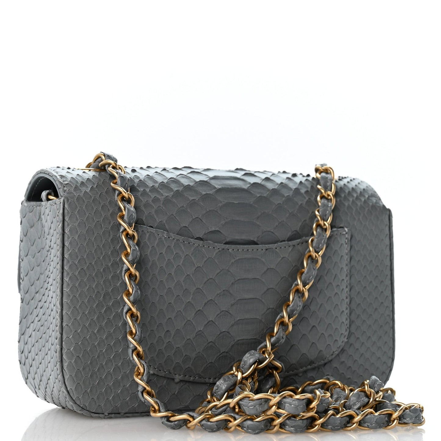 Snakeskin Mini Rectangular Flap Grey