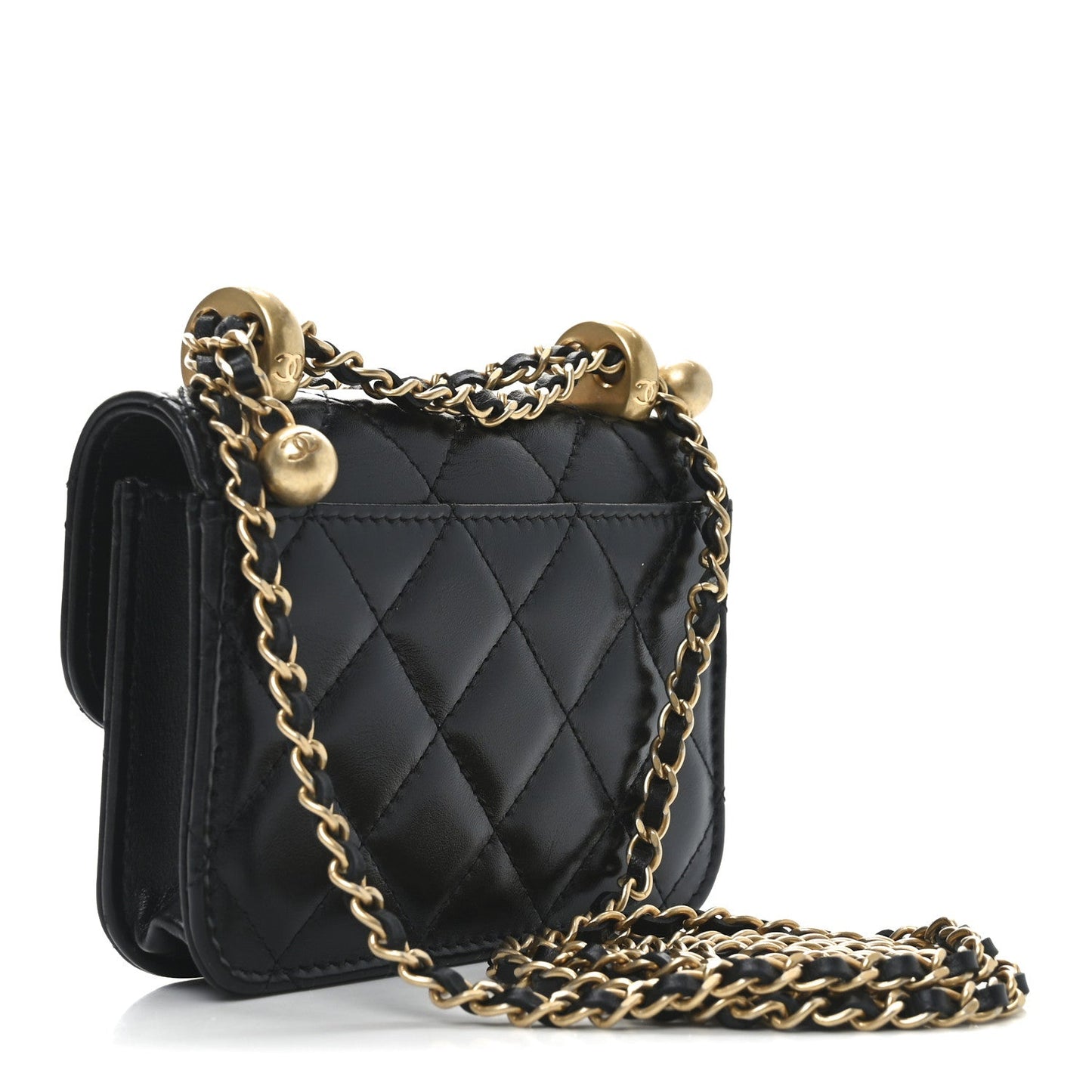 Calfskin Quilted Perfect Fit Coin Purse With Chain Black