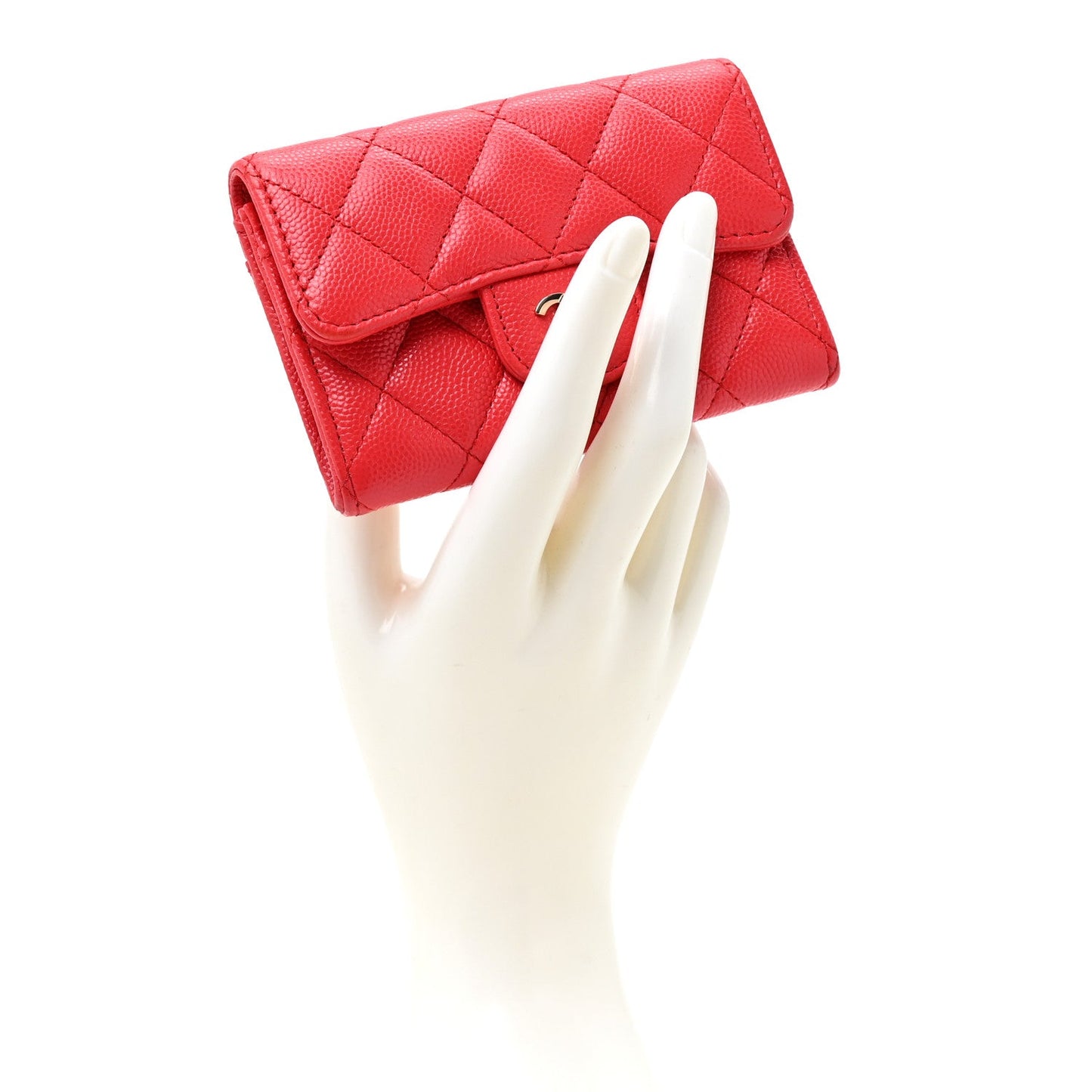 Caviar Quilted Flap Card Holder Wallet Red