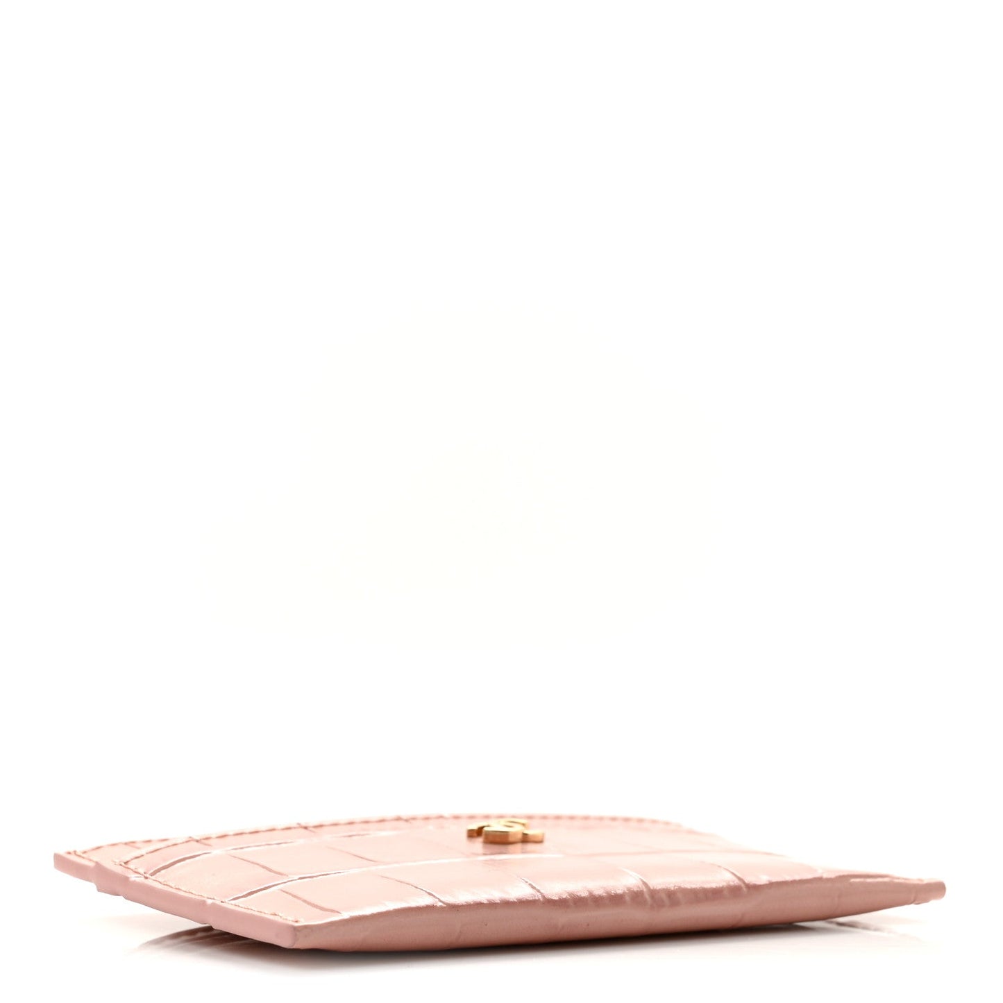 Calfskin Crocodile Embossed Crococo Card Holder Light Pink