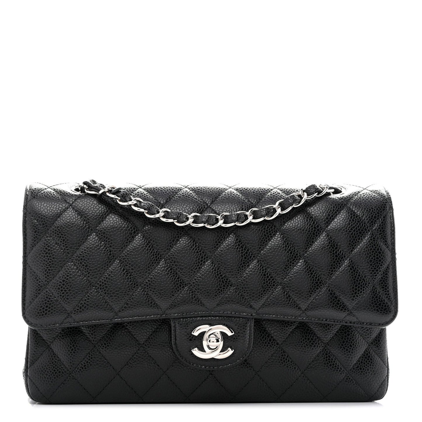 Caviar Quilted Medium Double Flap Black