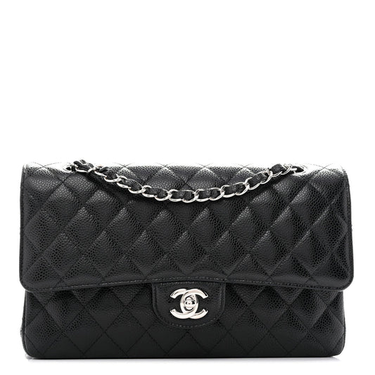 Caviar Quilted Medium Double Flap Black