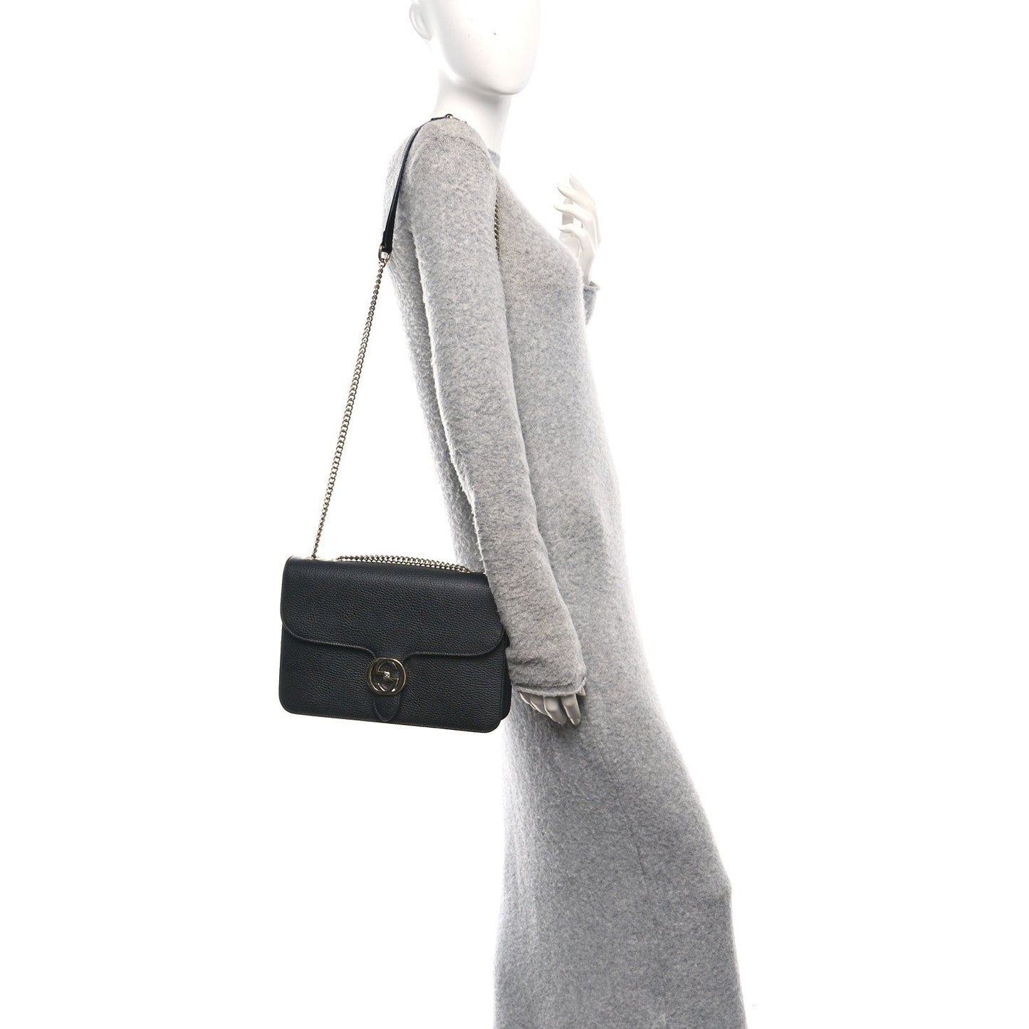 Dollar Calfskin Interlocking G Shoulder Bag Black