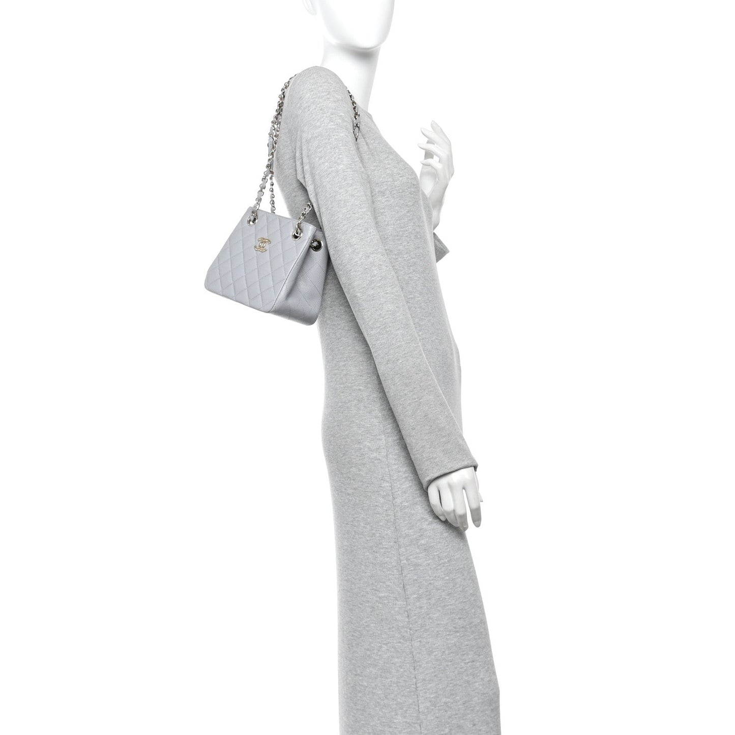 Caviar Quilted Mini Bucket Bag Grey