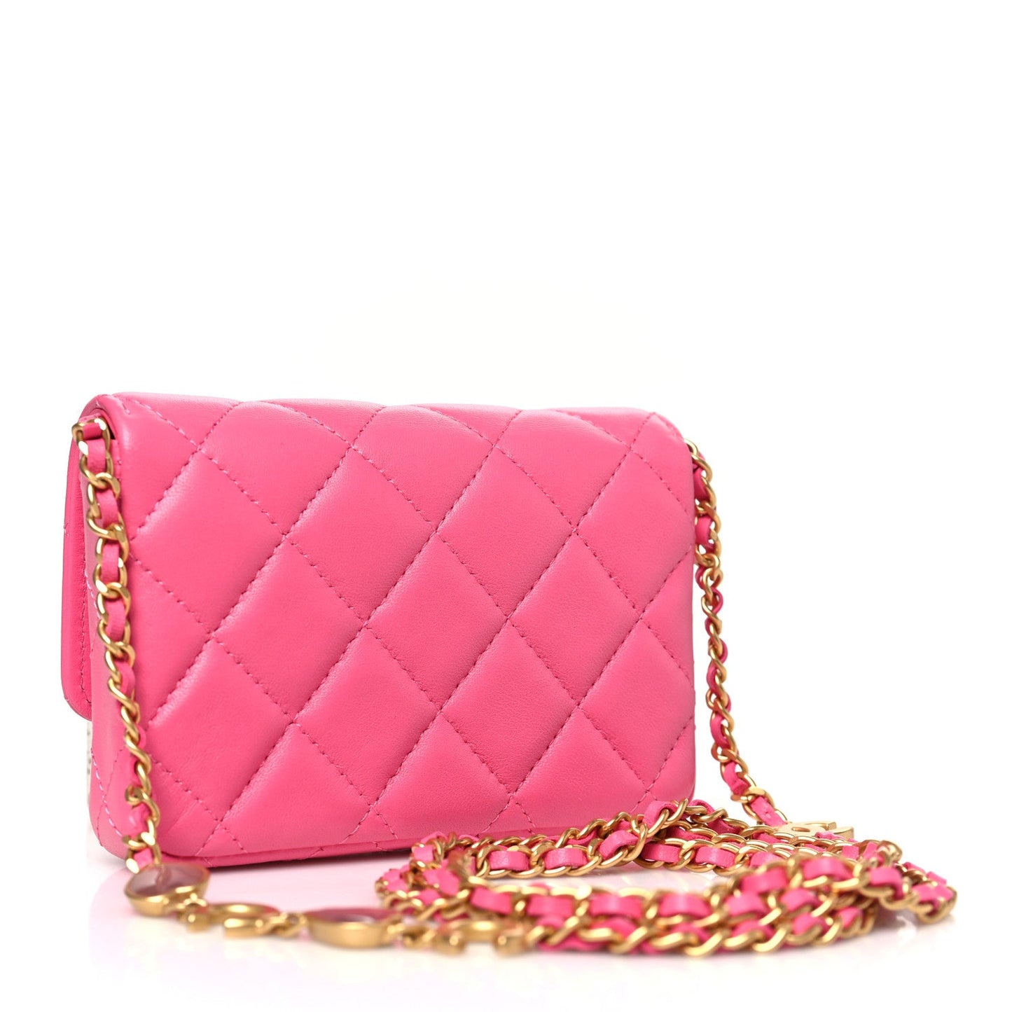 Lambskin Enamel Quilted Coco Hearts Clutch With Chain Pink